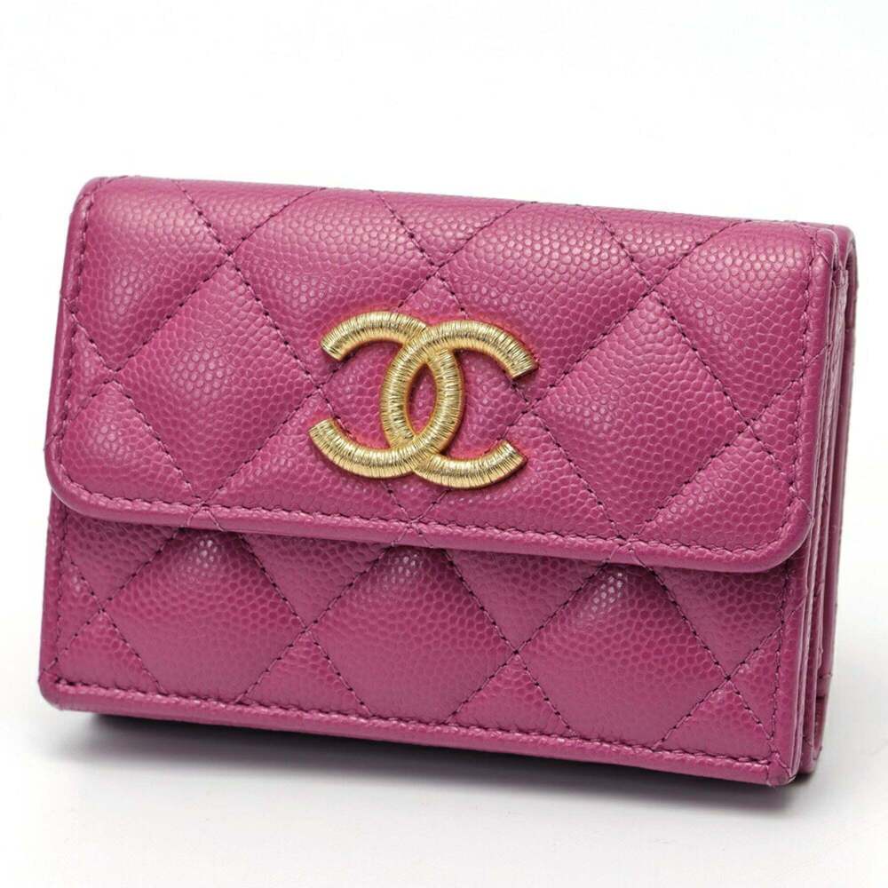 CHANEL Authentic Purple Caviar Leather Wallet